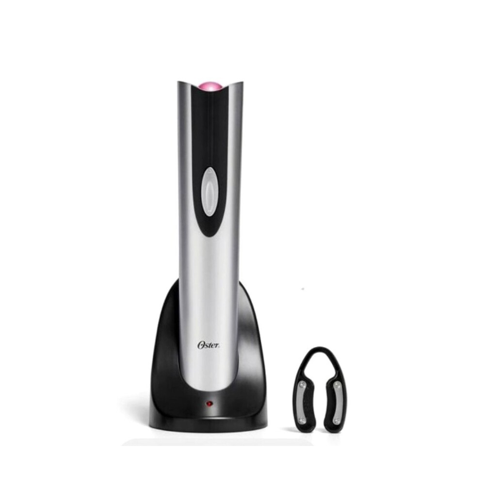 Silver Oster Cordless Electric Wine Bottle Opener Foil Cutter Corkscrew Remover